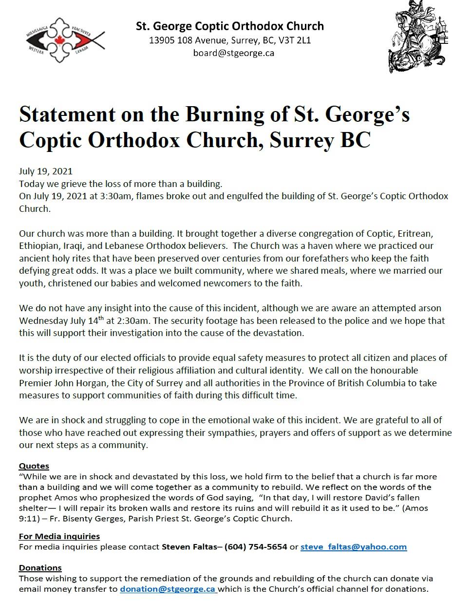 Press release from church board.