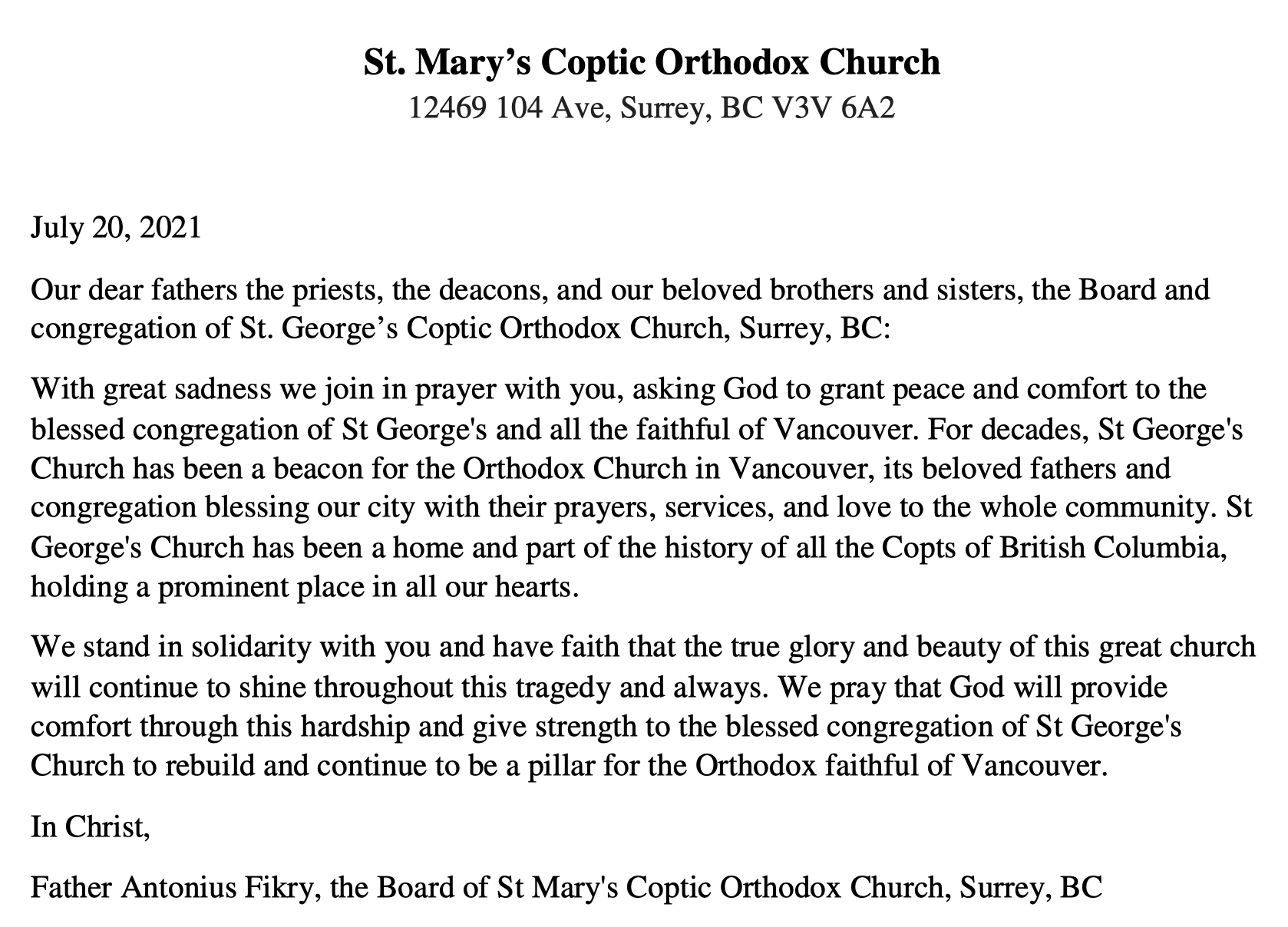 St. Mary Coptic Orthodox Church in Surrey, BC